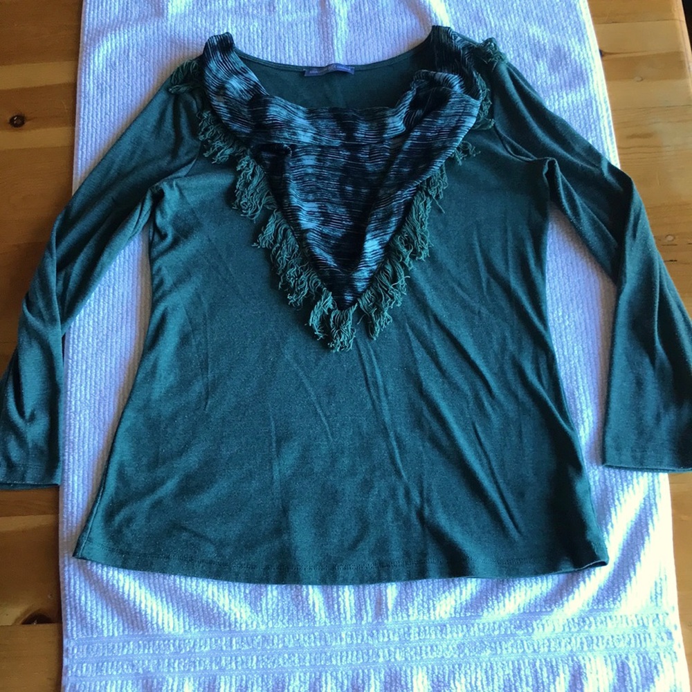 L/S Sage green with built in fringe scarf